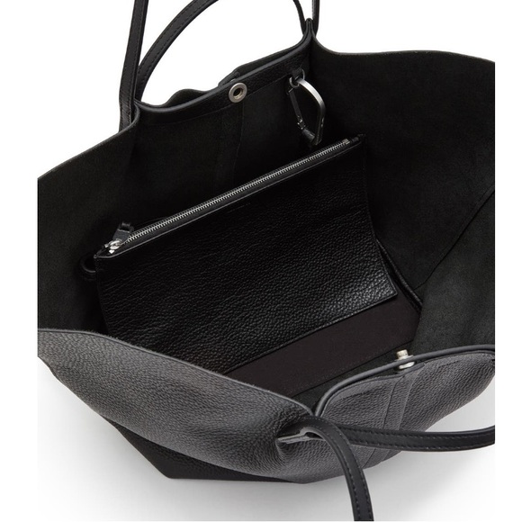 AllSaints Odette Leather East West Tote Bag NWT Black w Pouch - Picture 3 of 8
